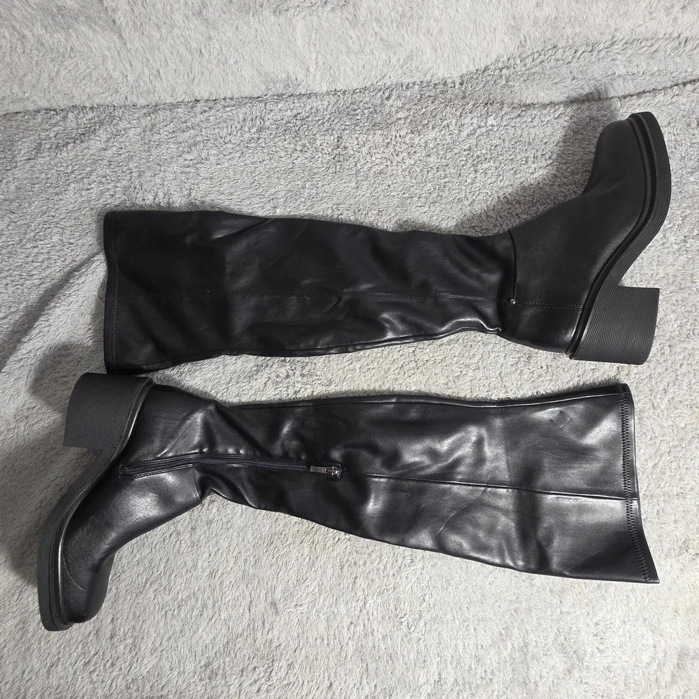 Franco Sarto Kelly Over The Knee Boots Black Chunky Heel‎ Side Zip Women 8.5 NEW